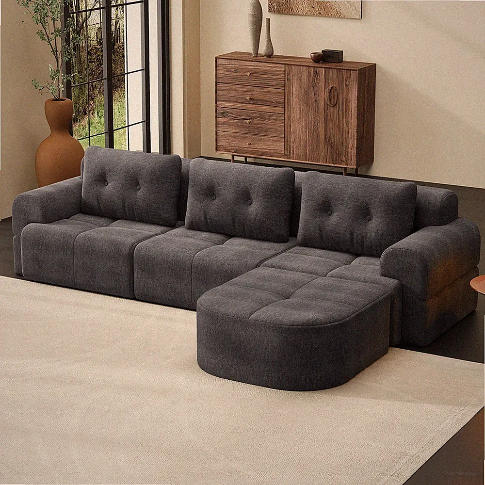 Oversized Chenille Sectional Sofa w/ Chaise, Modular, Full Foam, Dark Grey