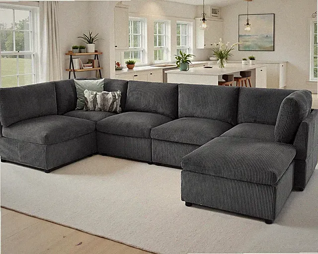 Oversized Cloud Couch Sectional, U-Shaped Modular Couch, Gray