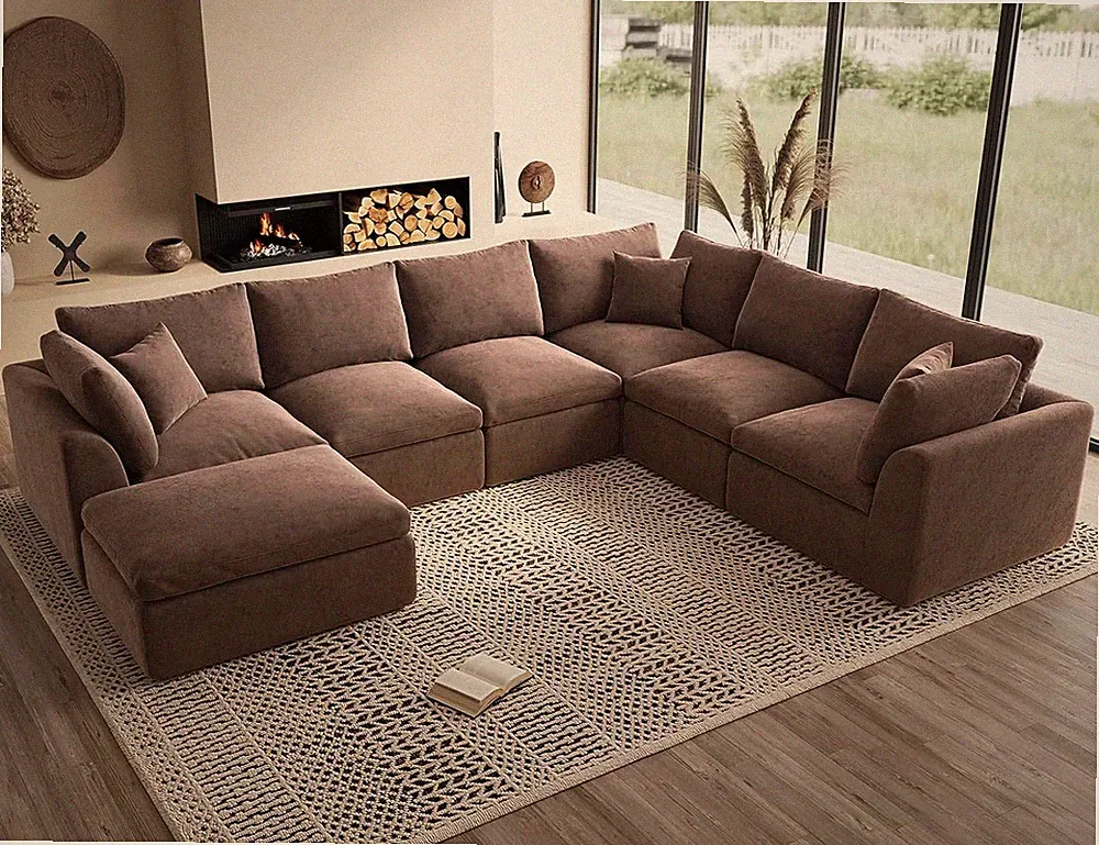 Oversized Cloud Couches for Living Room, Boneless Sectional Couch with Ottoman