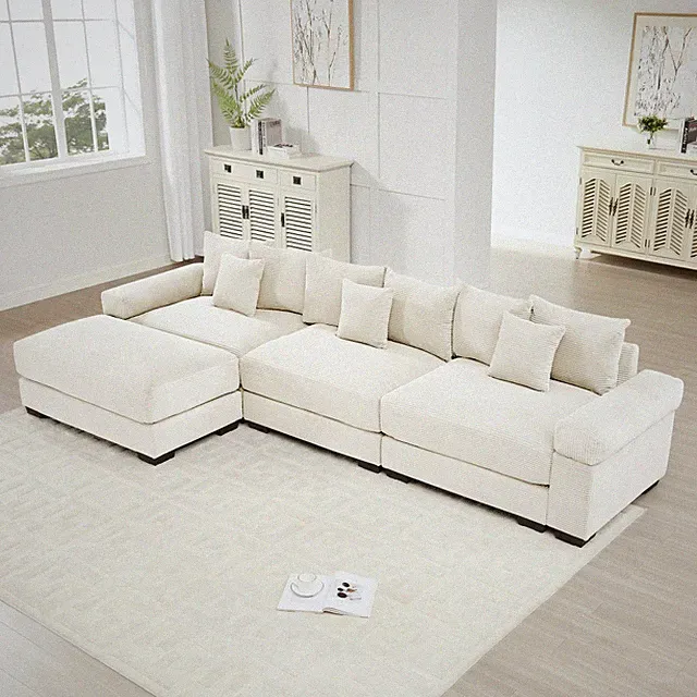 Oversized Cloud Modular Sectional Sofa w/ 9 Pillows & Ottoman, Cream