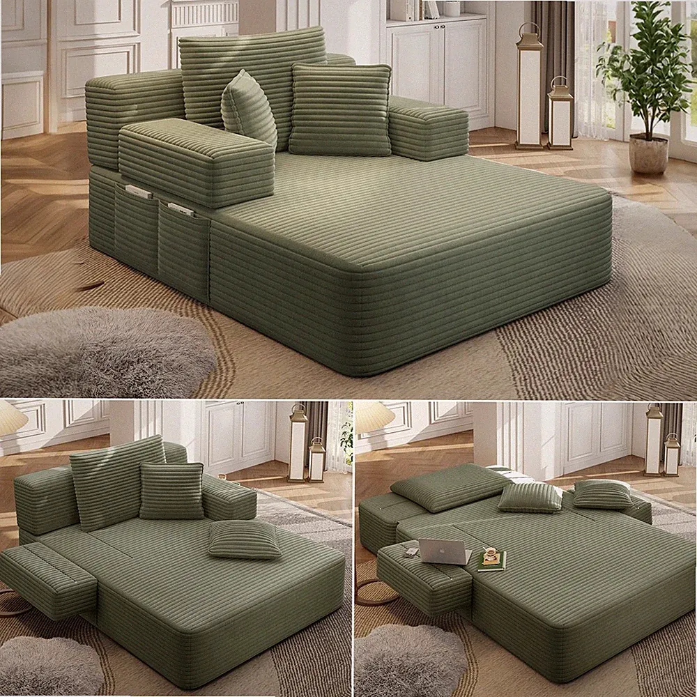 Oversized Convertible Chaise Sleeper Sofa Bed Boneless Couch with Storage Pocket