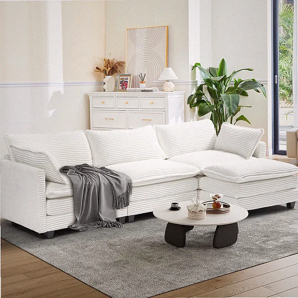 Oversized Convertible Sectional Sofa Soft Couch Set with Ottoman L/U Shaped Sofa