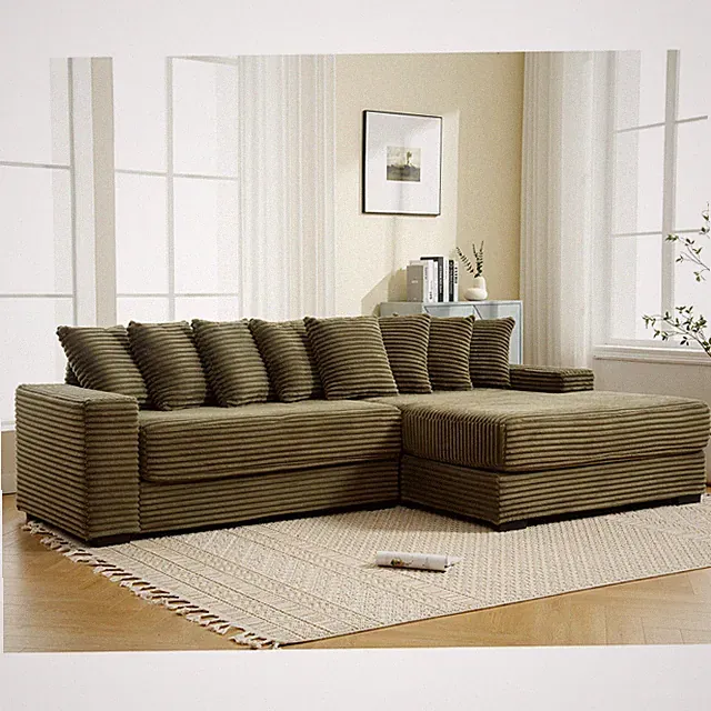 Oversized Corduroy L-Shaped Sofa w/ Chaise Pillows Right Chaise Daybed 8 Pillows