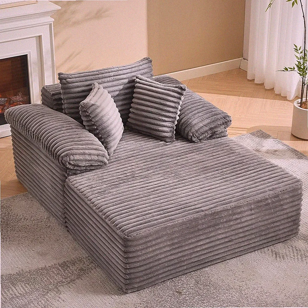 Oversized Corduroy Sleeper Sofa Chair Wide Armrest Lounge Bed 300lb No Assembly