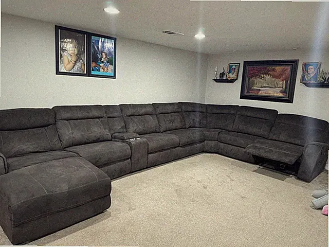 Oversized Dark Gray Reclining Sectional Sofa with Chaise & Cup Holders