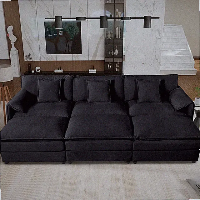 Oversized Deep Seat Sectional Cloud Sofa Sleeper with 3 Ottomans & Soft Pillo