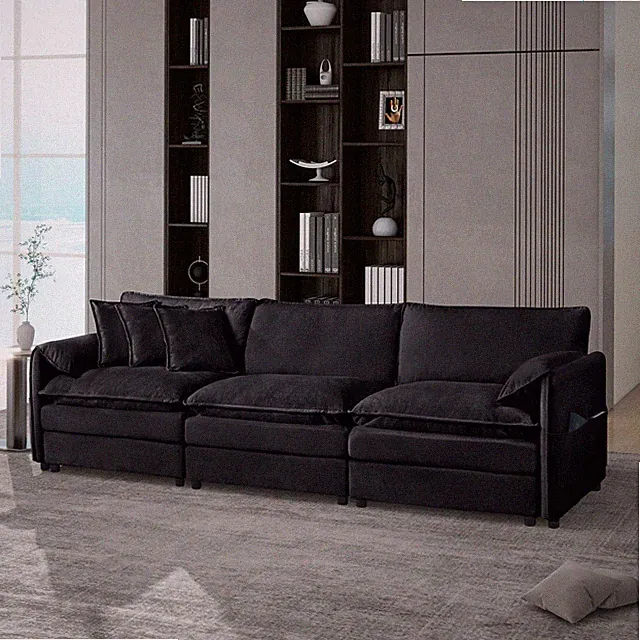 Oversized Deep Seat Sectional Sofa, Modern Chenille Cloud Couch, Large 3 Seat