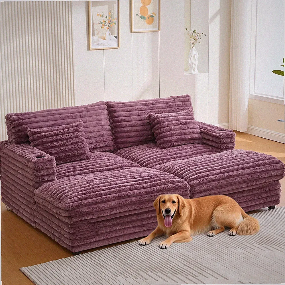 Oversized Double Chaise Lounge Sofa 82" Sofa Bed Plush Upholstered Sleeper Sof