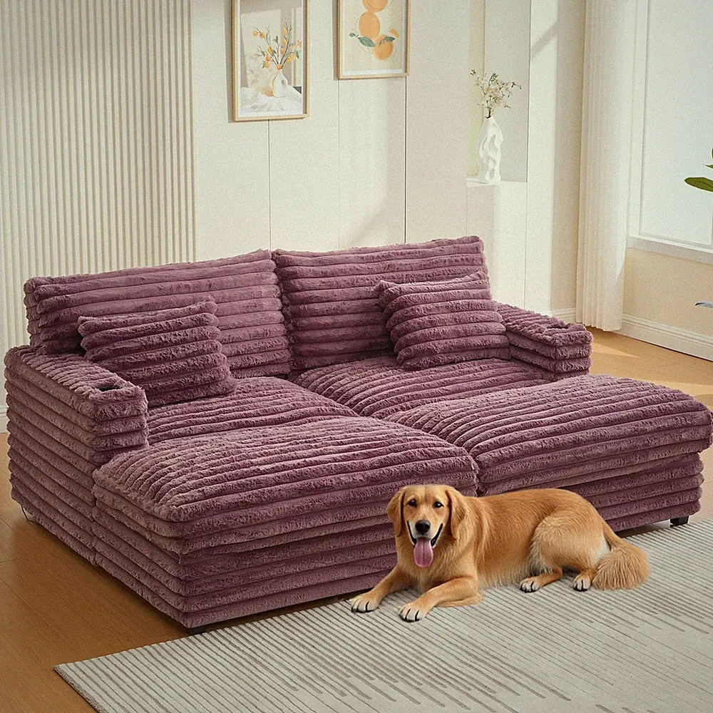 Oversized Double Chaise Lounge Sofa 82" Sofa Bed Plush Upholstered Sleeper Sofa
