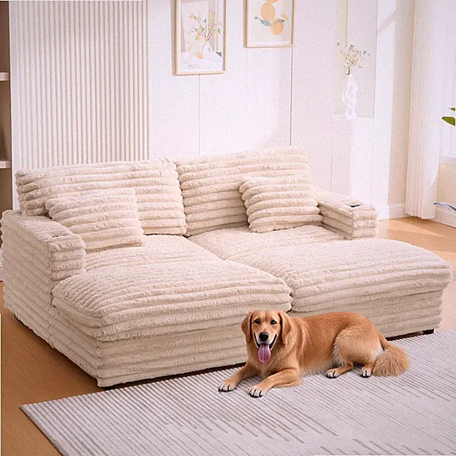 Oversized Double Chaise Lounge Sofa Bed 82" with USB Ports & Pillows