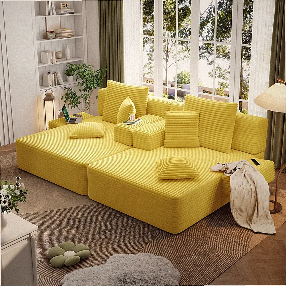 Oversized Double Plush Corduroy Chaise Lounge Sofa Bed,Convertible Sleeper Cou