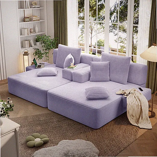Oversized Double Plush Corduroy Chaise Lounge Sofa Bed,Convertible Sleeper Cou