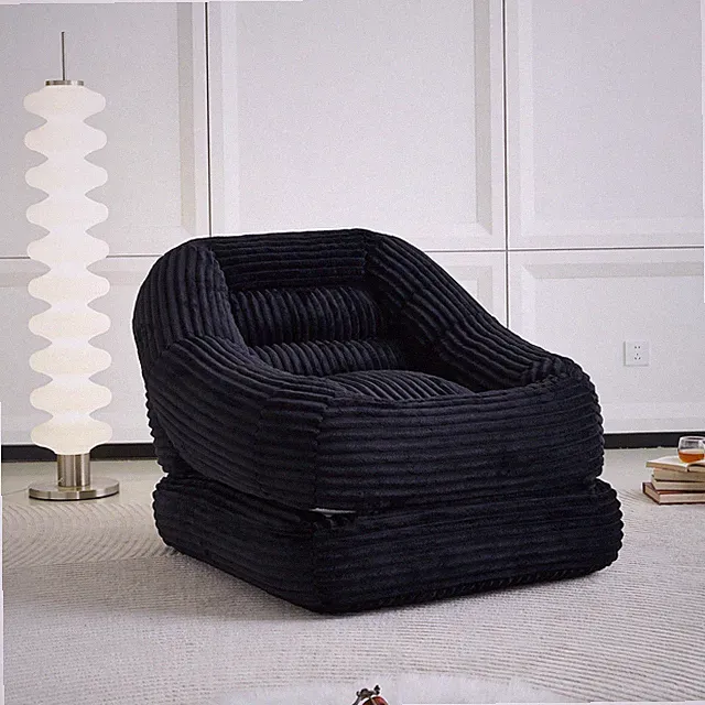 Oversized Folding Lazy Sofa Bed Chair 39.37" Wide Plush Corduroy Black