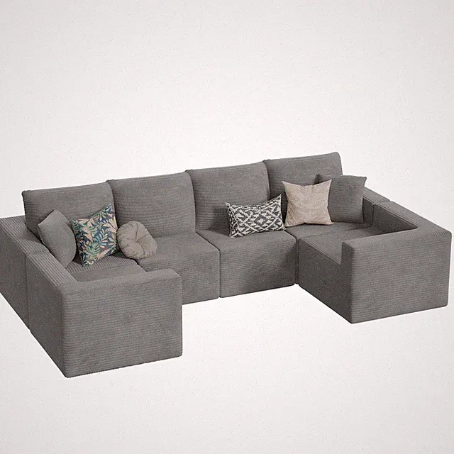 Oversized Gray Modular Sectional Sofa and Ottoman Deep for Seat Corduroy No Asse