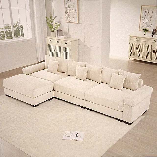 Oversized L-Shaped Sectional Sofa with Ottoman and Deep Seats