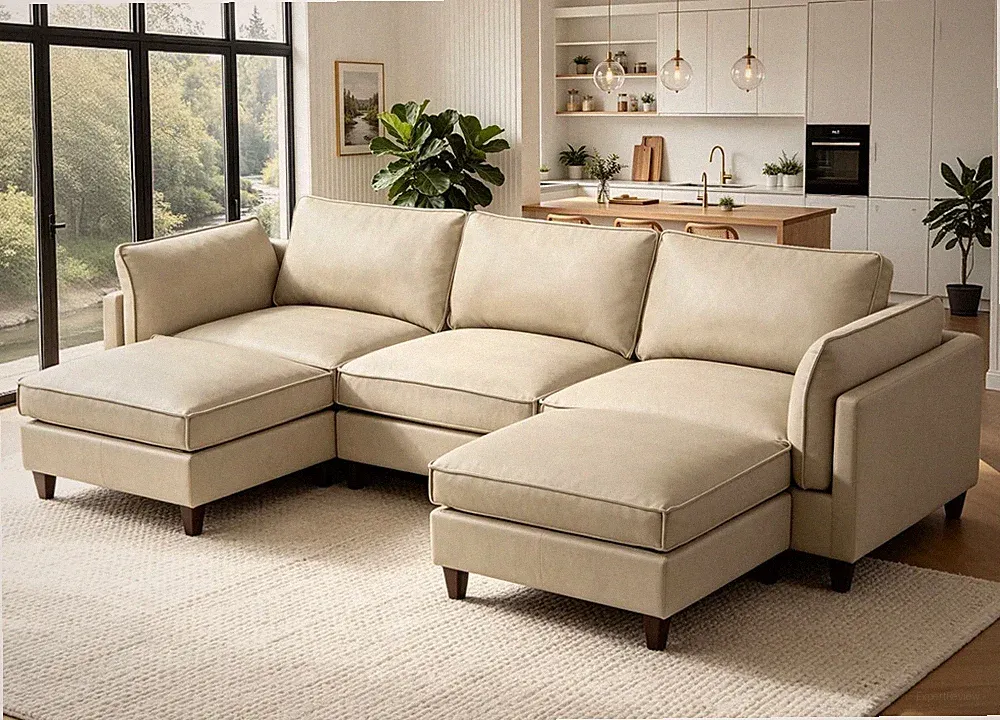 Oversized Leather Sectional Couch for Living Room, Modular Sofa Set with Scratch