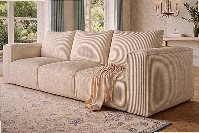 Oversized Milky White Modular Sectional Sofa with 3 Pillows - No Assembly Needed