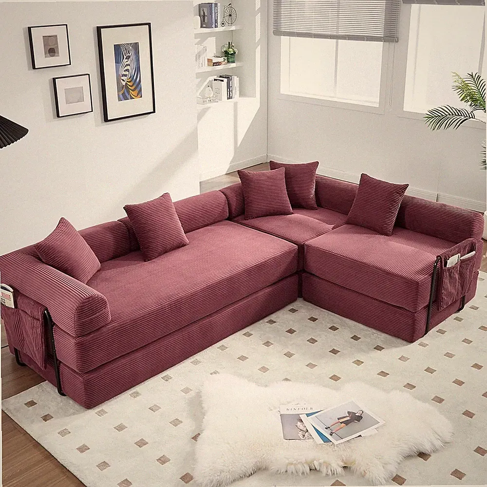 Oversized Modular Cloud Couch Corduroy L-Shaped Sectional Sleeper Sofa Bed