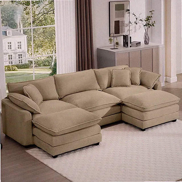 Oversized Modular Cushion Sofa, Portable Ottoman, L-Shaped Corner Low Back Deep