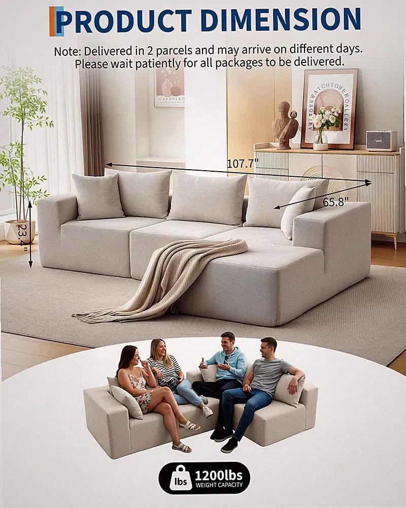 Oversized Modular Sectional Sofa 108"L Shaped Couch Set for Living Room 5-Seater
