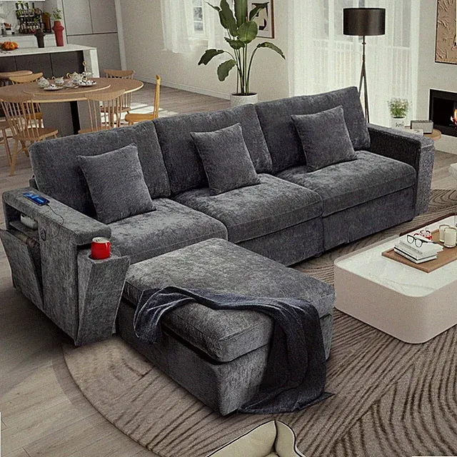Oversized Modular Sectional Sofa 118" L Shaped Lounge Sectional Couch w-Ottoman