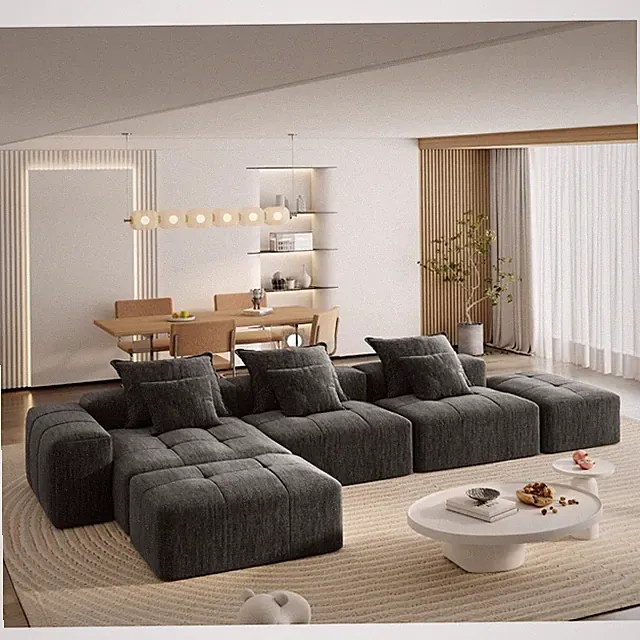Oversized Modular Sectional Sofa 6pc Chenille Black No Assembly