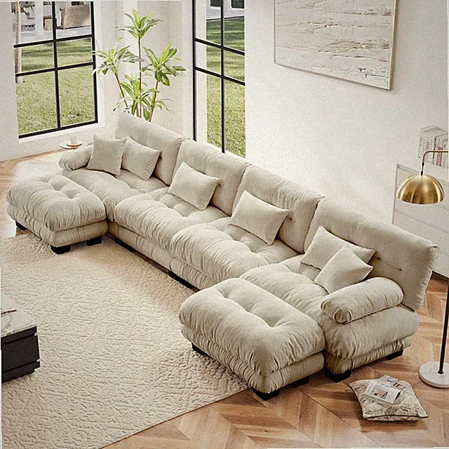 Oversized Modular Sectional Sofa Couch Comfy Cloud Deep Seat, Ottomans Chenille
