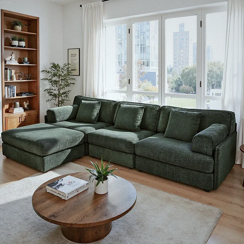 Oversized Modular Sectional Sofa Deep Seat Cloud Couch w/Storage Ottoman Green