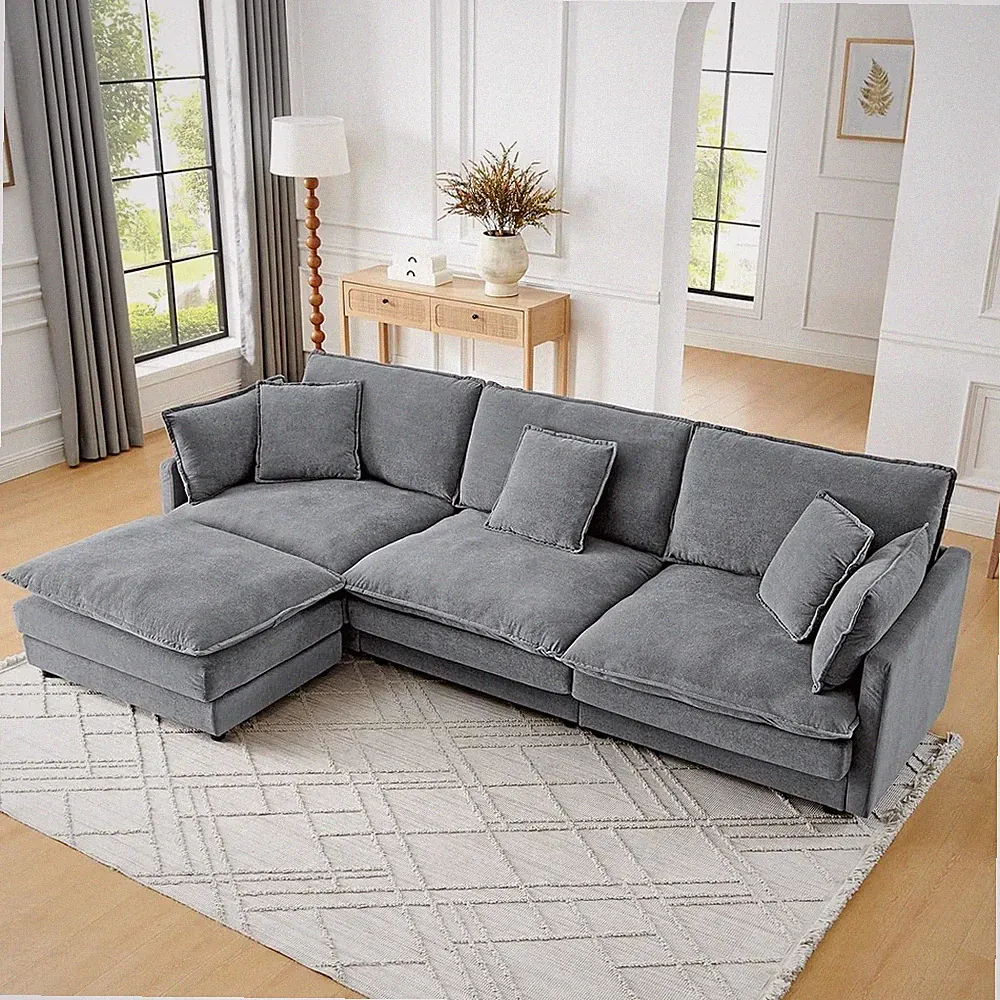 Oversized Modular Sectional Sofa L-Shaped 4 Seater Cloud Couch with Ottoman