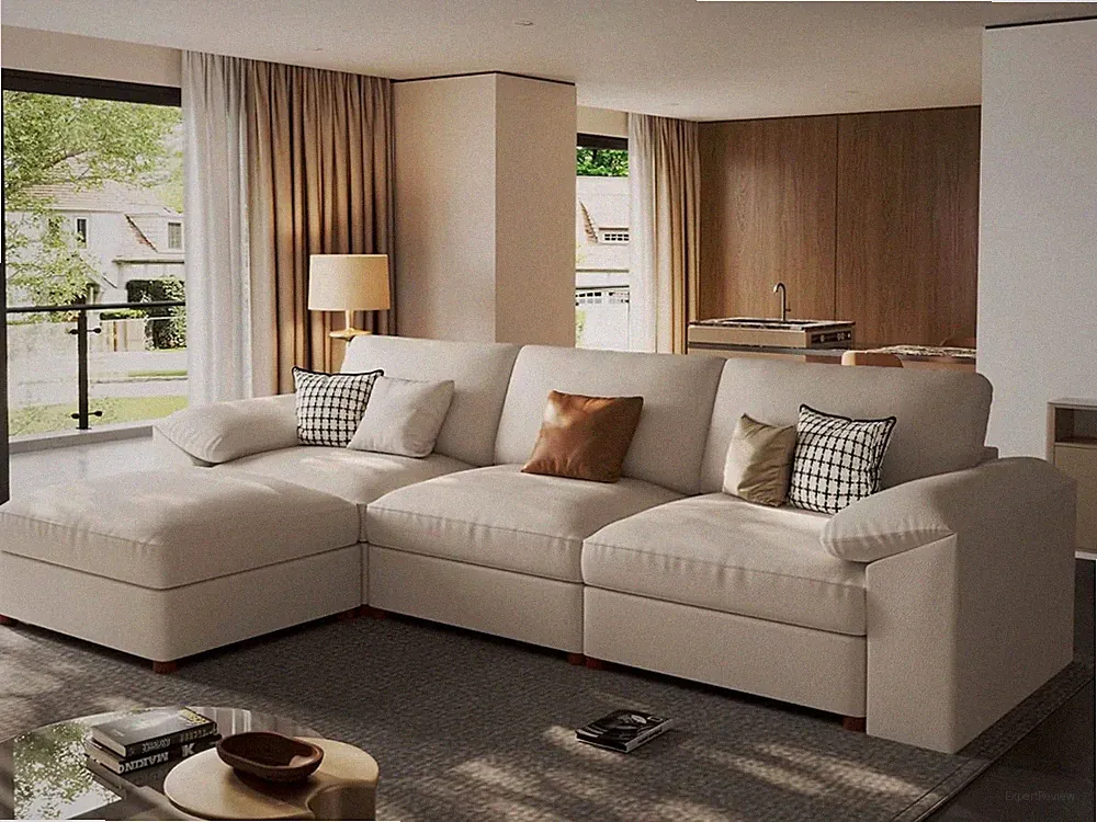 Oversized Modular Sectional Sofa,Leather Sectional Couch with Wide Deep Seat,Scr