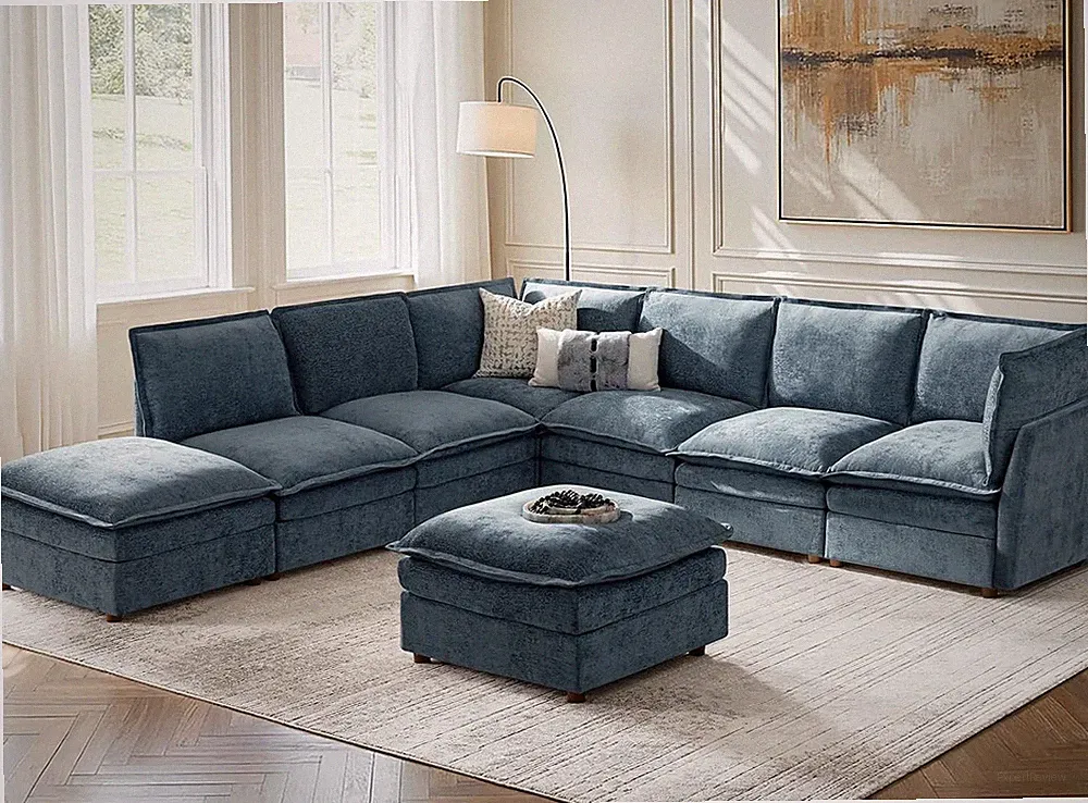 Oversized Modular Sectional Sofa with Dual-Layered Cushions, 8 Seater Sleeper So