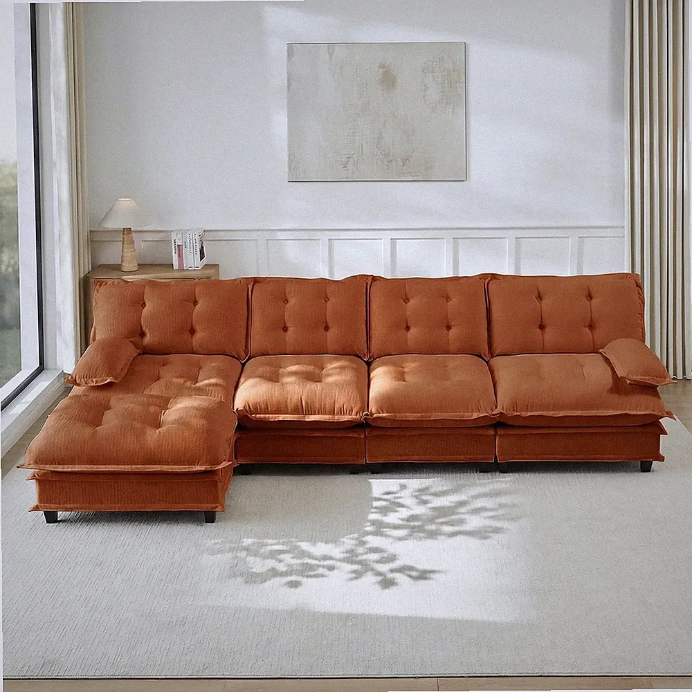 Oversized Modular Sectional Sofa with Reversible Ottoman, 138" Wide L-Shaped Che