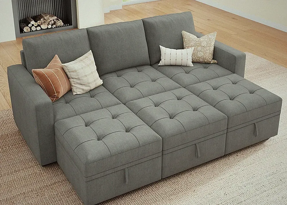 Oversized Modular Sleeper Sofa with Storage - Warm Grey Sectional Couch