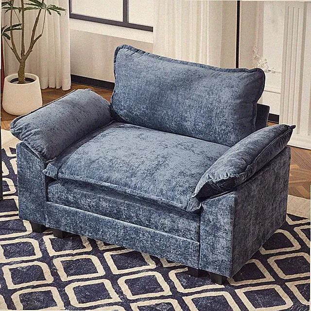 Oversized Navy-Blue Accent Sofa Chair with Deep Seat & Wide Armrests