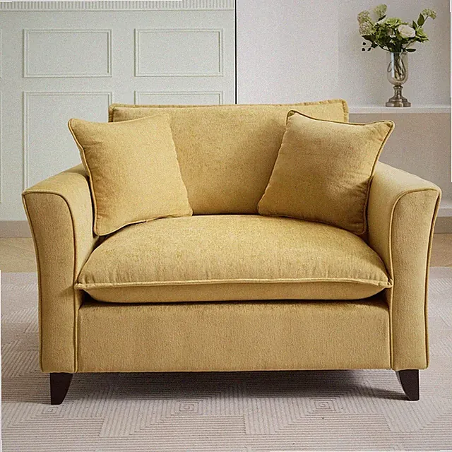 Oversized Pale Yellow Chenille Accent Chair with Pillows for Comfort
