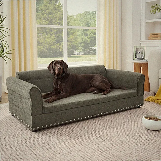 Oversized Pet Sofa ,Elegant Modern Linen Fabric Elevated Dog Sofa Bed, Comfortab