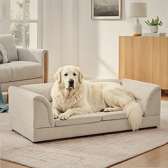 Oversized Pet Sofa Rectangular Dog Sofa Comfort Pet Couch Large Dogs -Beige