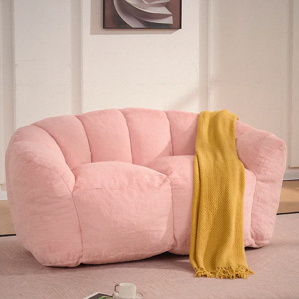 Oversized Pink Faux Fur 2 Seater Floor Bean Bag Sofa Adult Ultra Soft Fluffy