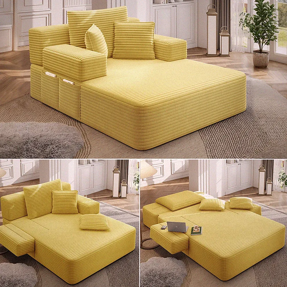 Oversized Plush Corduroy Chaise Lounge Sofa Bed,Convertible Sleeper Couch B
