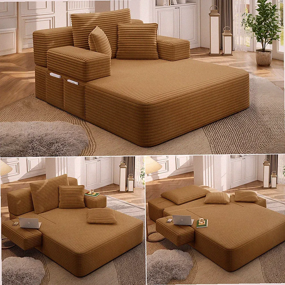 Oversized Plush Corduroy Chaise Lounge Sofa Bed,Convertible Sleeper Couch Be