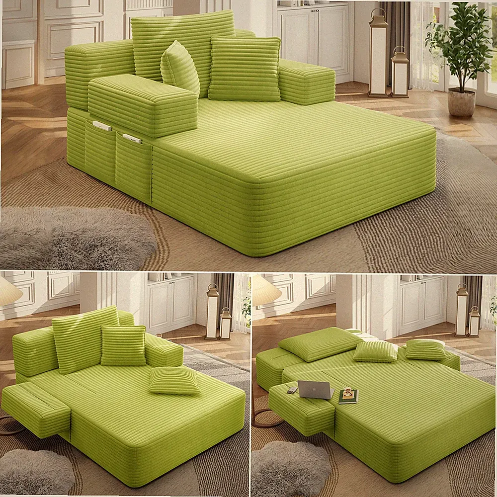 Oversized Plush Corduroy Chaise Lounge Sofa Bed,Convertible Sleeper Couch Bed