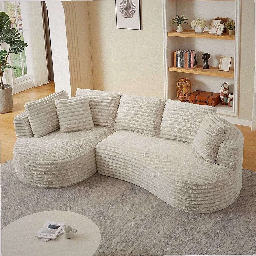 Oversized Plush Corduroy Cloud Sectional Sofa with Curved Chaise