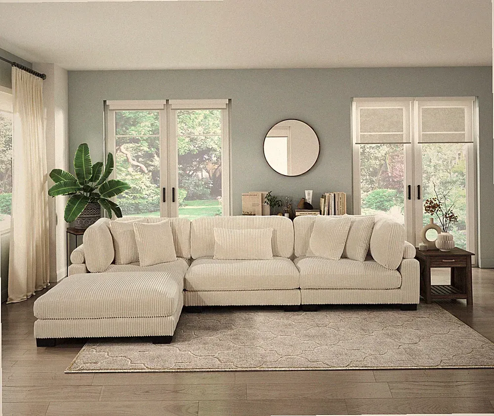OVERSIZED Reversible 135" Sofa Sectional & Ottoman Beige Upholstered Living Room