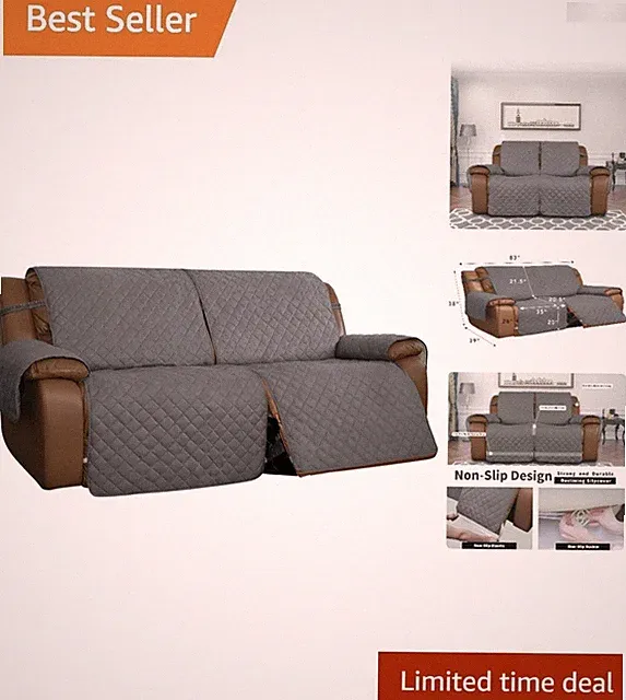Oversized Reversible Recliner Cover for 2 Seater - Gray/Light Gray Protection