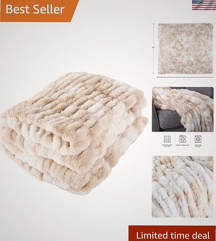 Oversized Ruched Faux Fur Blanket - 60x80-Inch Jacquard Faux Fur Queen-Size T...
