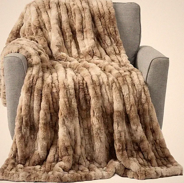 Oversized Ruched Faux Fur Blanket - 60X80-Inch Plush Polyester Faux Fur Queen-Si