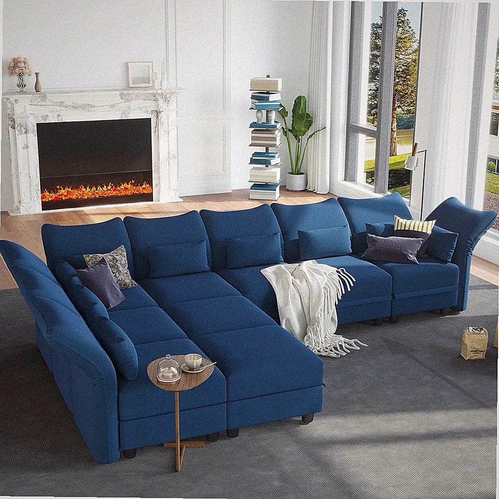 Oversized Sectional Sofa Sleeper - Customizable 9-Seater L-Shaped Couch with Sto
