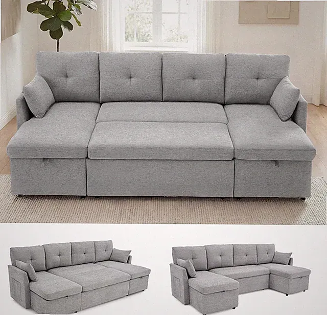 Oversized Sleeper Sofa Couch, 100 Inch 2 in 1 Pullout Couch Bed with Side Pocket