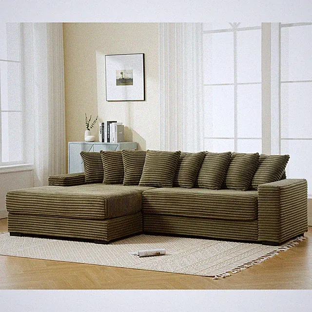 Oversized Two-Piece Couches, L Shaped Sofa, Corduroy, Left Chaise Daybed,with Ar