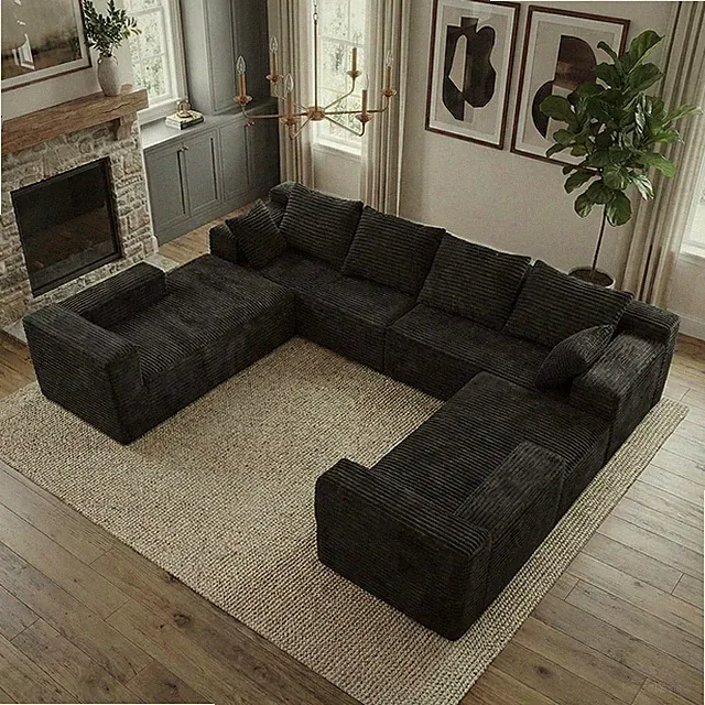 Oversized U Shaped Cloud Sofa Set, No-Assembly Corduroy Modular Couch Sofa